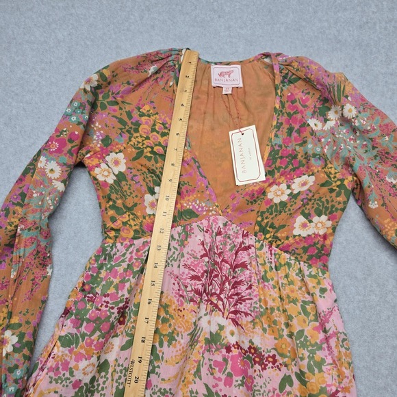 Banjanan Dress Womens XS Extra Small Floral Patchwork Boho Long Sleeve Maxi - Picture 8 of 16